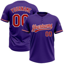 Load image into Gallery viewer, Custom Purple Red-White Two-Button Unisex Softball Jersey
