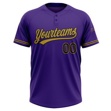 Custom Purple Black-Old Gold Two-Button Unisex Softball Jersey