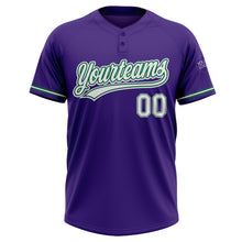 Laden Sie das Bild in den Galerie-Viewer, Custom Purple White-Kelly Green Two-Button Unisex Softball Jersey
