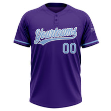 Laden Sie das Bild in den Galerie-Viewer, Custom Purple Light Blue-White Two-Button Unisex Softball Jersey
