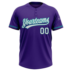 Custom Purple White-Teal Two-Button Unisex Softball Jersey