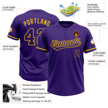 Laden Sie das Bild in den Galerie-Viewer, Custom Purple Purple-Yellow Two-Button Unisex Softball Jersey
