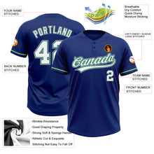 Загрузить изображение в средство просмотра галереи, Custom Royal White Kelly Green-Gray Two-Button Unisex Softball Jersey
