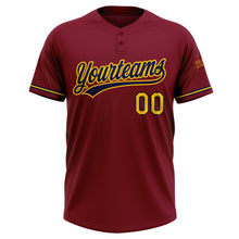 Laden Sie das Bild in den Galerie-Viewer, Custom Crimson Yellow-Navy Two-Button Unisex Softball Jersey
