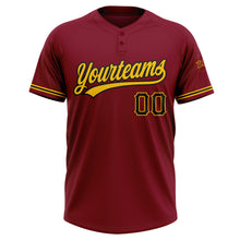 Laden Sie das Bild in den Galerie-Viewer, Custom Crimson Black-Yellow Two-Button Unisex Softball Jersey
