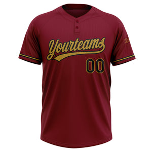 Custom Crimson Black-Old Gold Two-Button Unisex Softball Jersey