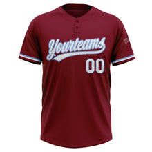Load image into Gallery viewer, Custom Crimson White-Light Blue Two-Button Unisex Softball Jersey
