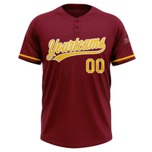 Laden Sie das Bild in den Galerie-Viewer, Custom Crimson Yellow-White Two-Button Unisex Softball Jersey
