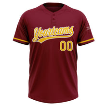 Load image into Gallery viewer, Custom Crimson Yellow-White Two-Button Unisex Softball Jersey
