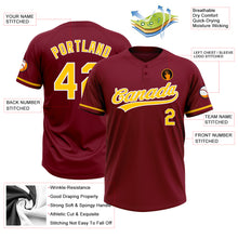 Load image into Gallery viewer, Custom Crimson Yellow-White Two-Button Unisex Softball Jersey
