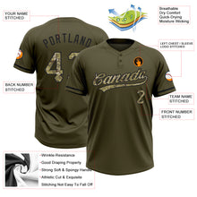 Laden Sie das Bild in den Galerie-Viewer, Custom Olive Camo-Black Salute To Service Two-Button Unisex Softball Jersey
