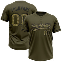 Laden Sie das Bild in den Galerie-Viewer, Custom Olive Camo-Black Salute To Service Two-Button Unisex Softball Jersey
