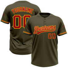 Laden Sie das Bild in den Galerie-Viewer, Custom Olive Red-Gold Salute To Service Two-Button Unisex Softball Jersey
