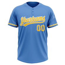 Load image into Gallery viewer, Custom Powder Blue Yellow-White Two-Button Unisex Softball Jersey
