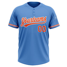 Load image into Gallery viewer, Custom Powder Blue Orange-White Two-Button Unisex Softball Jersey

