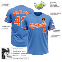 Load image into Gallery viewer, Custom Powder Blue Orange-White Two-Button Unisex Softball Jersey
