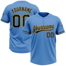Load image into Gallery viewer, Custom Powder Blue Black-Old Gold Two-Button Unisex Softball Jersey
