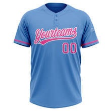 Load image into Gallery viewer, Custom Powder Blue Pink-White Two-Button Unisex Softball Jersey
