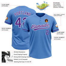 Load image into Gallery viewer, Custom Powder Blue Purple-White Two-Button Unisex Softball Jersey
