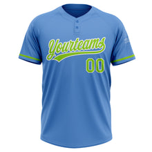 Load image into Gallery viewer, Custom Powder Blue Neon Green-White Two-Button Unisex Softball Jersey
