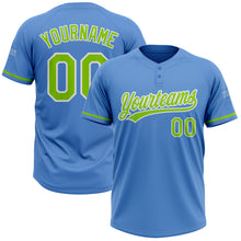 Load image into Gallery viewer, Custom Powder Blue Neon Green-White Two-Button Unisex Softball Jersey
