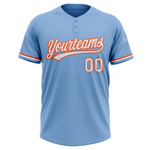 Laden Sie das Bild in den Galerie-Viewer, Custom Light Blue White-Orange Two-Button Unisex Softball Jersey
