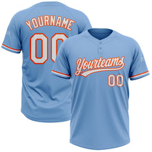 Load image into Gallery viewer, Custom Light Blue White-Orange Two-Button Unisex Softball Jersey
