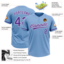 Laden Sie das Bild in den Galerie-Viewer, Custom Light Blue Purple-White Two-Button Unisex Softball Jersey
