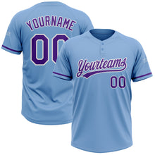 Laden Sie das Bild in den Galerie-Viewer, Custom Light Blue Purple-White Two-Button Unisex Softball Jersey
