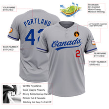 Load image into Gallery viewer, Custom Gray Royal-Red Two-Button Unisex Softball Jersey

