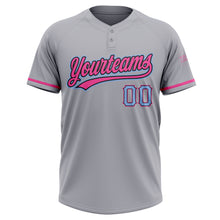 Load image into Gallery viewer, Custom Gray Light Blue Black-Pink Two-Button Unisex Softball Jersey
