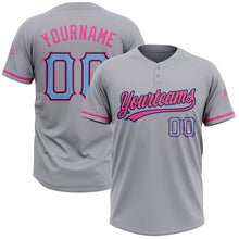 Load image into Gallery viewer, Custom Gray Light Blue Black-Pink Two-Button Unisex Softball Jersey
