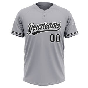 Custom Gray Black-White Two-Button Unisex Softball Jersey