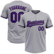 Load image into Gallery viewer, Custom Gray Purple-Black Two-Button Unisex Softball Jersey
