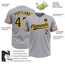 Load image into Gallery viewer, Custom Gray Black-Gold Two-Button Unisex Softball Jersey
