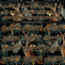 Load image into Gallery viewer, Custom Black Old Gold 3D Pattern Tiger And Peacock Two-Button Unisex Softball Jersey
