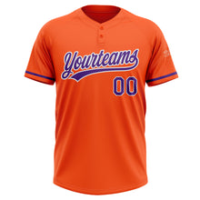 Load image into Gallery viewer, Custom Orange Purple-White Two-Button Unisex Softball Jersey
