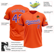 Load image into Gallery viewer, Custom Orange Purple-White Two-Button Unisex Softball Jersey
