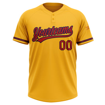 Custom Gold Red-Navy Two-Button Unisex Softball Jersey