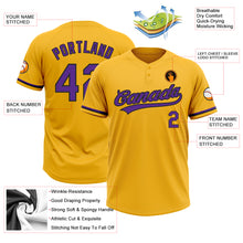 Laden Sie das Bild in den Galerie-Viewer, Custom Gold Purple-Black Two-Button Unisex Softball Jersey

