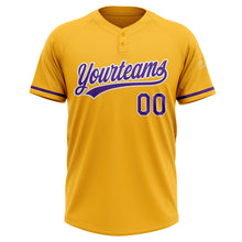 Laden Sie das Bild in den Galerie-Viewer, Custom Gold Purple-White Two-Button Unisex Softball Jersey
