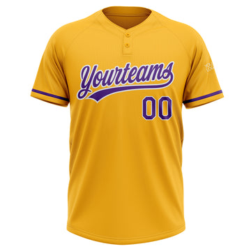 Custom Gold Purple-White Two-Button Unisex Softball Jersey