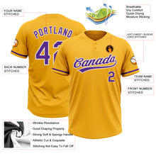 Load image into Gallery viewer, Custom Gold Purple-White Two-Button Unisex Softball Jersey
