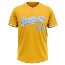 Laden Sie das Bild in den Galerie-Viewer, Custom Gold Light Blue-White Two-Button Unisex Softball Jersey
