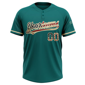 Custom Teal Vintage USA Flag-City Cream Two-Button Unisex Softball Jersey