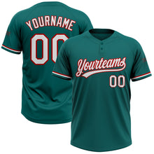Load image into Gallery viewer, Custom Teal White-Red Two-Button Unisex Softball Jersey
