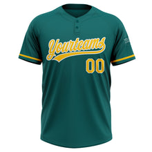 Load image into Gallery viewer, Custom Teal Yellow-White Two-Button Unisex Softball Jersey
