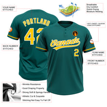 Load image into Gallery viewer, Custom Teal Yellow-White Two-Button Unisex Softball Jersey
