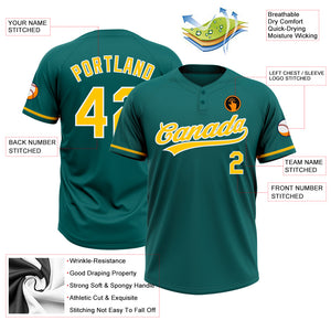 Custom Teal Yellow-White Two-Button Unisex Softball Jersey