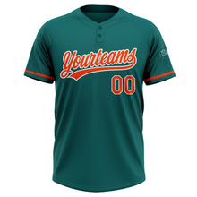 Load image into Gallery viewer, Custom Teal Orange-White Two-Button Unisex Softball Jersey
